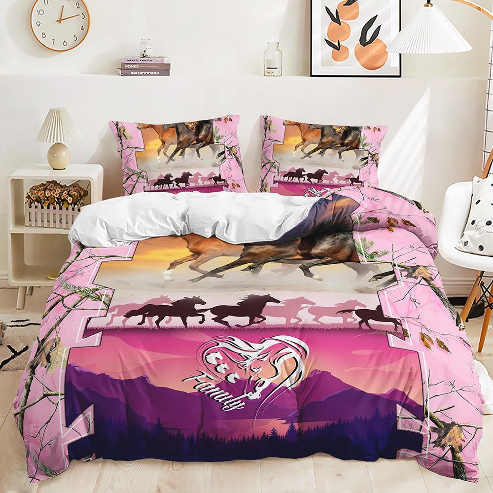Quilt Cover Animal Horse Bed Cover Pillowcase Digital Printing Bedding Three-Piece Set