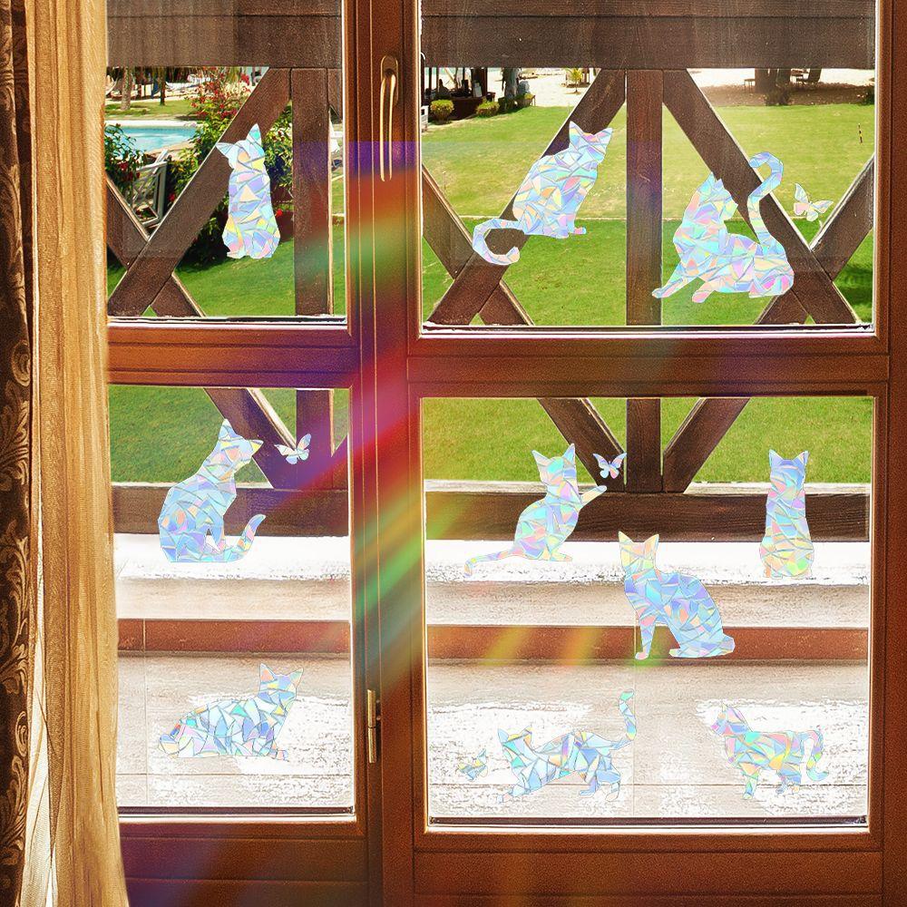Cartoon Animal Cat Laser Colorful Glass Door and Window Background Beautification and Decoration Window Stickers
