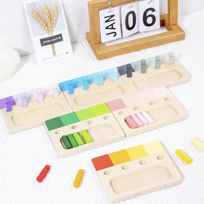 Wooden Montessori Toy Color Sense System Training Wood Insert Board 24 Color Children's Color Cognitive Matching Educational Toy
