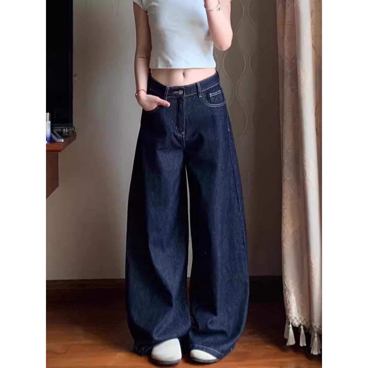 

Темно-синие женские джинсы свободного кроя с широкими штанинами до пола для весны/осени 2025 2XL темно-синий