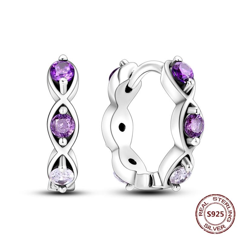 Purple Zircon Hoop Earrings 925 Silver U-shaped Liquid Metal Love Heart Fashion Earrings For Women Jewelry