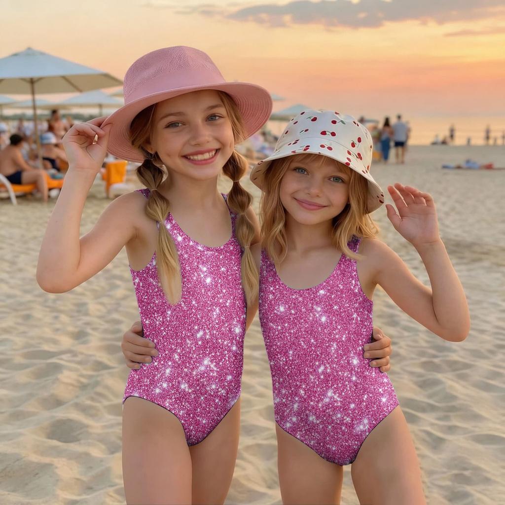 Mädchen Badeanzug Pailletten-Print Ärmellos Kinder Badebekleidung Bequeme Passform Leichter Stoff Geeignet für Sommer Strand Pool