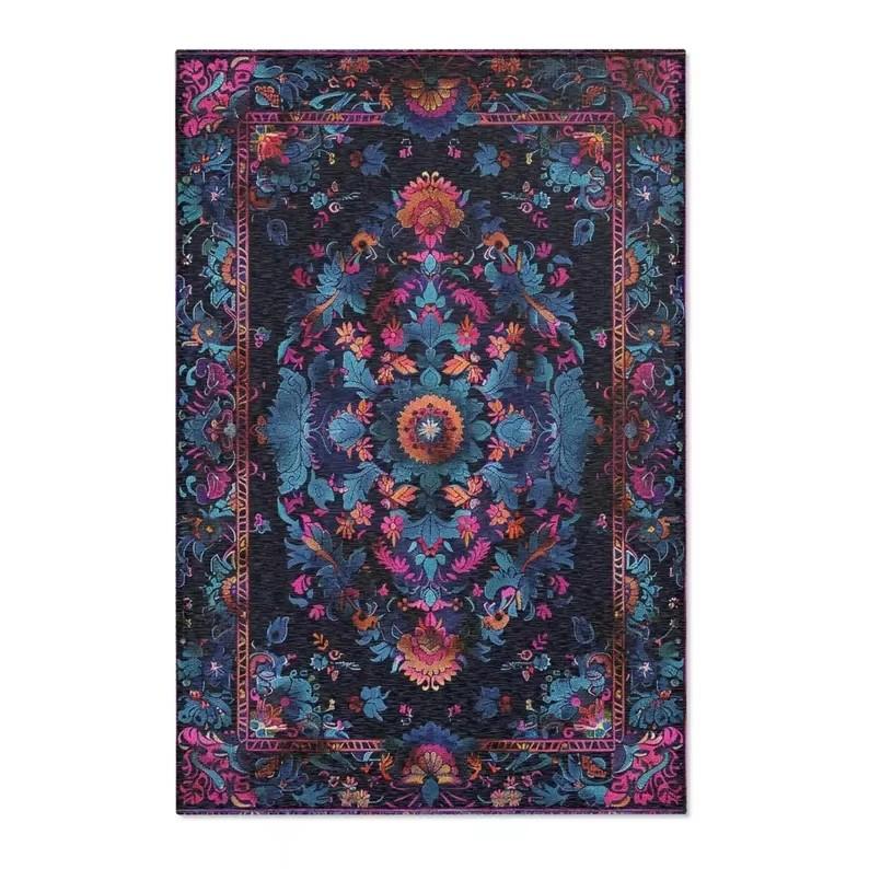 Lila Persischer Bereichsteppich Dunkel Floral Schlafzimmerteppich Modern Klassisch Fusion Wohnzimmer Art Deco Teppich Waschraum Fußmatte