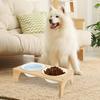 Pet Feeder Double Bowl Ceramic Dog and Cat Bowl with Bamboo Stand Elevated Neck Guard Dog Food and Water Bowl Pet Accessories