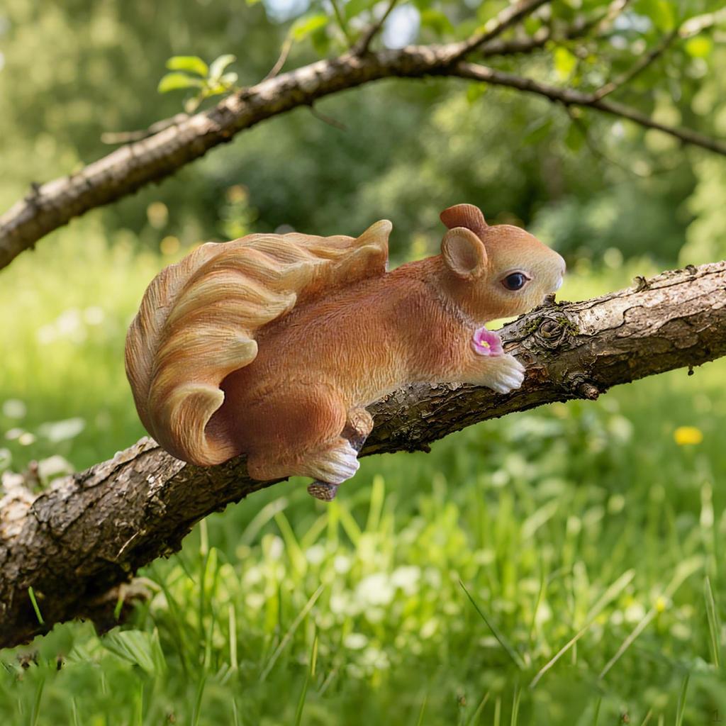 Squirrel Statue Figurine Resin Animal Ornament Garden Accessory Creative Hanging Easy to Install