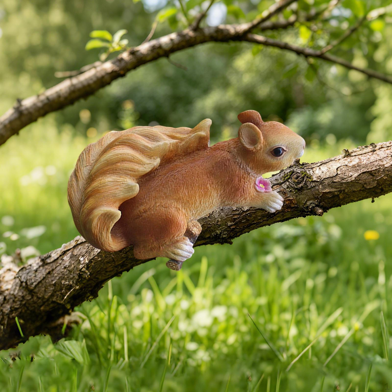 Squirrel Statue Figurine Resin Animal Ornament Garden Accessory Creative Hanging Easy to Install Yellow Curly Tail