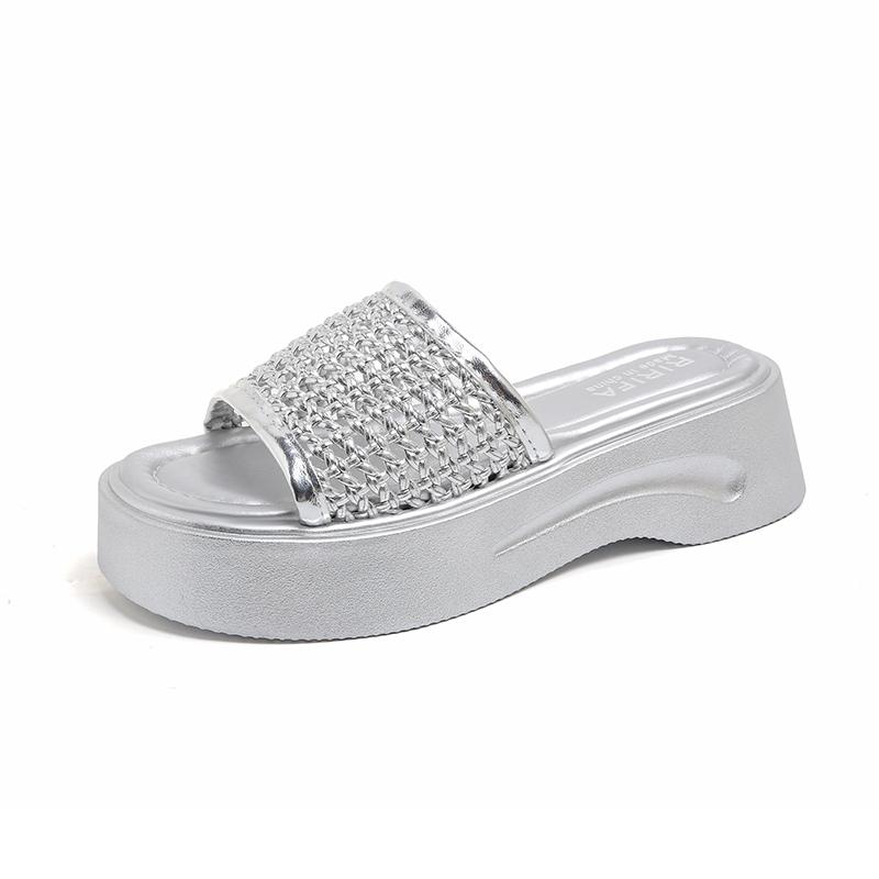 Fashion Platform Platform Slippers Women's Fashion Round Toe Open Toe Woven Strap Anti-slip Wear-resistant Kitten Heel Shoes