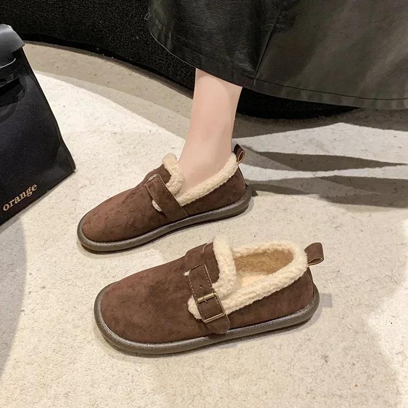 fashion Winter Women's Plus Velevt Flat Shoes New Keep Warm Shallow Flock Snow Boots for Women Outdoor Causal Shoes Women's Ankle Boots