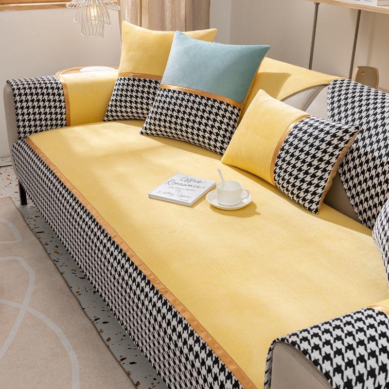 Thousand Bird Grid Sofa Cushion, Four-season Universal Corduroy Non-slip Sofa Cover, Nordic Style Seat Cushion