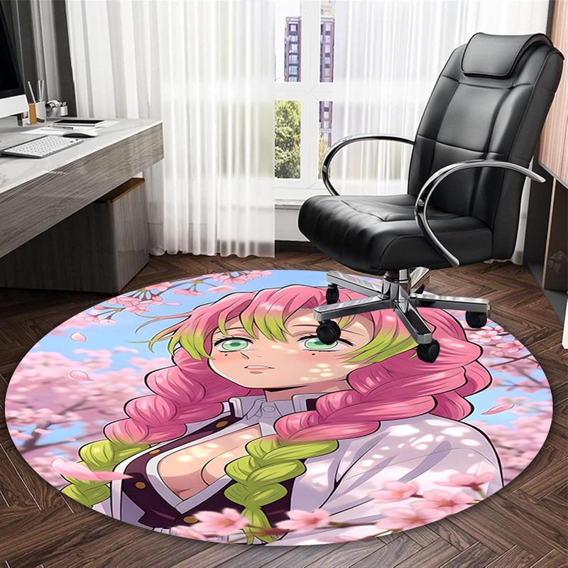 1pc Mitsuri Kanroji Carpet, Round Rug, Comfortable, Suitable for Entryways, Living Rooms, Office, And Bedrooms, Christmas Decoration