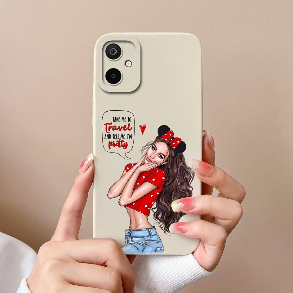 Etui na telefon Samsung Galaxy S25 Edge A06 F06 M06 F16 M16 Piękny Elegancki Wzór Dziewczyny Płynny Silikon Ochronna Powłoka Odporna na Upadki Dla Samsunga Pokrowiec