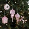 Christmas Ornament Sparkling Pink Series Ice Cream Doughnut Shape Hanging Pendant Farmhouse Xmas Decor