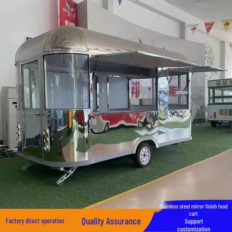 Stainless Steel Mobile Snack Cart: Fast Food, Skewers, BBQ, Cold Drinks - Multifunctional Dining Car for Scenic Areas.