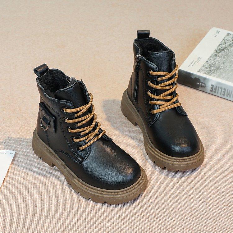 Girls Ankle Boots Kids Fashion Boot Side Zipper with Metal Buckle Fashion Classic Children Rubber Boots Black 2024 Autumn Winter