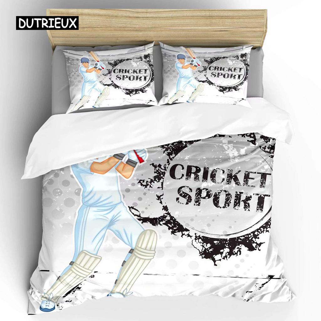 Cricket Duvet Cover Set Abstract Sports Pattern Bedding Set Microfiber Player Playing Game of Cricket Double Queen Quilt Cover