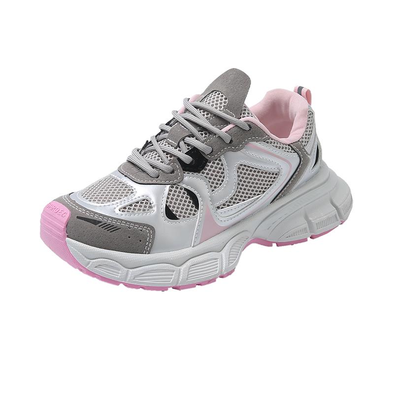 Women'S Summer  Silver Pink Dad Sneakers Breathable Casual Running Oes Lightweight Thi Bot Sports Oes