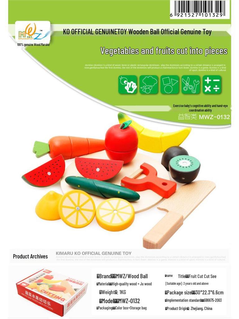 Wooden Fruits & Vegetables Cut-Cut Educational Toy Set for Pretend Play & Children's Kitchen Learning.