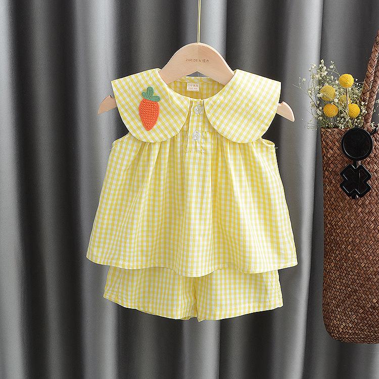 Baby Sets Girl Summer Clothing Cute Fruit Cotton Girls Plaid Sweet Princess 2pcs Suit Childrens Clothing Kids Vestidos