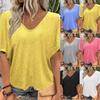 Luźny T-shirt z dekoltem w serek, casualowy, z krótkim rękawem, gładki top dla kobiet w rozmiarze plus