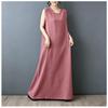DIMANAF 2026 New Women Plus Size Summer Vintage Lady Long Dress Sleeveless Vest Loose Oversize Maxi Sundress Solid Cotton Linen