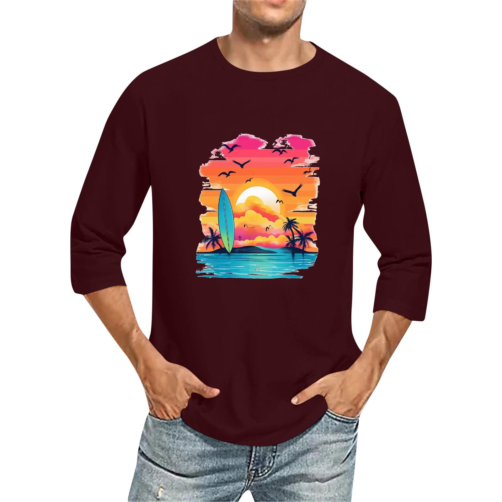 

Мужская однотонная футболка с круглым вырезом и рукавами три четверти XXL винный