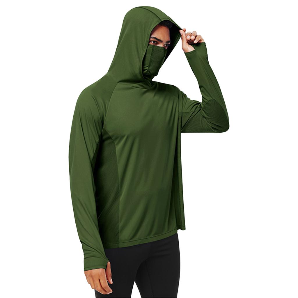Zomer Kleding voor Mannen met Capuchon en Gezichtsbescherming, Duimgaten, Mesh Paneel, Casual Sport Shirt voor Hardlopen en Fietsen