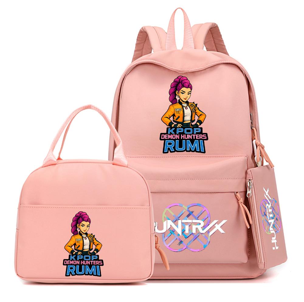 4Pcs/set Cartoon K-Pop Printed Backpack with Handbag Pencil Case for Teenager Student Boy Girl Schoolbag Bookbag Large Capacity Travel Bag Kid Gift