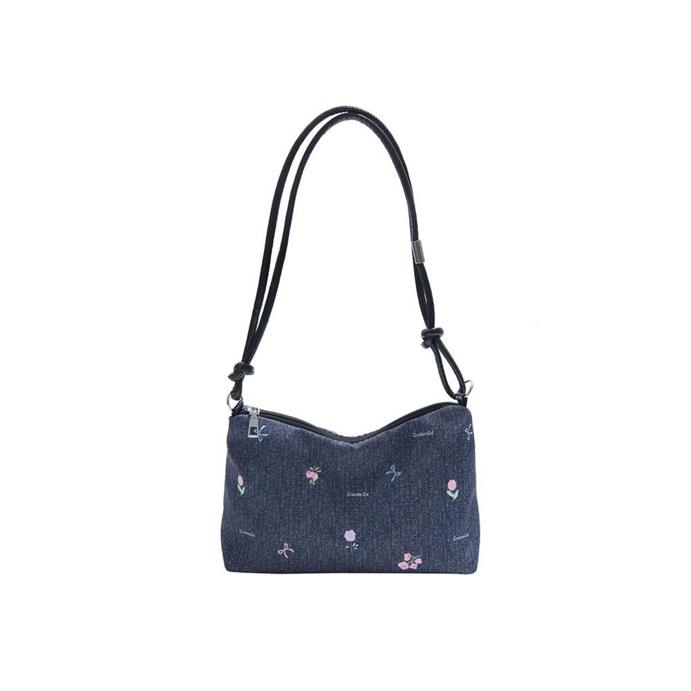 Blue Bow Underarm Bag Korean Women's Handbag Fashion Denim Shoulder Bag  Commuting