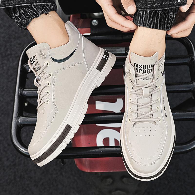 Men's Shoes Spring New Item Men's Casual One Foot Leather Shoes White Board Shoes High Top Martin Boots Versatile Trendy Shoes