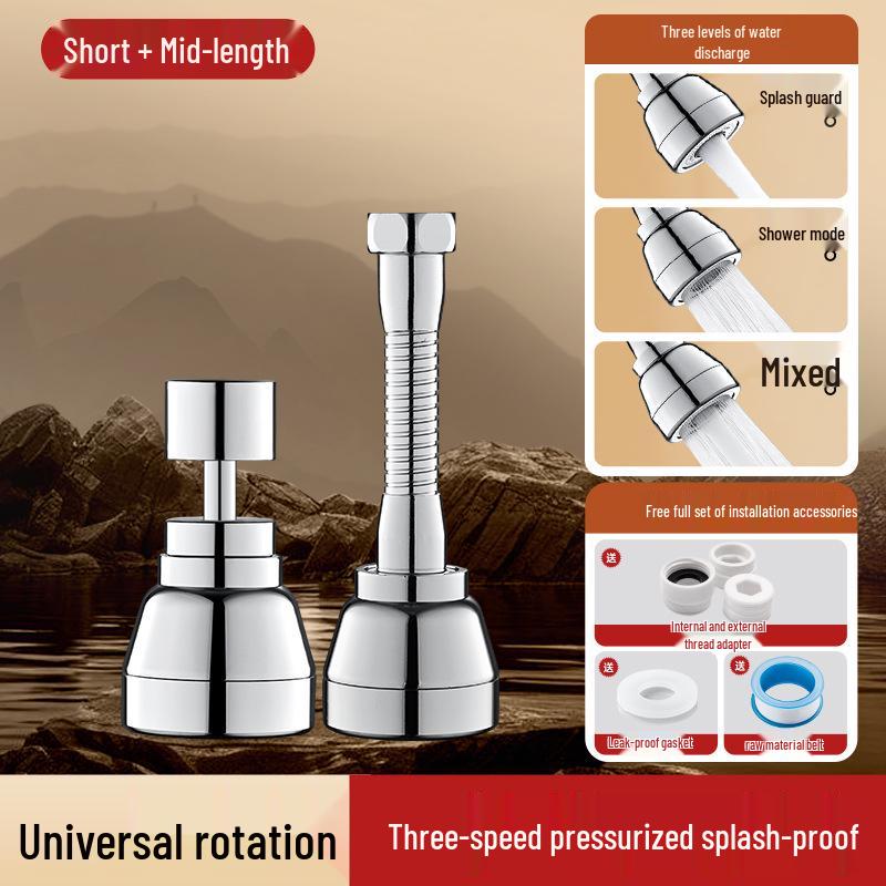 Universal Rotatable Shower Head with Splash-Proof Faucet Extension for Kitchen