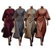 Women Dress Slim Waist Solid Color Dolman Sleeves Midi Dress Calf Length Evening Dress Round Neck Long Dress for Commuting Party Dating