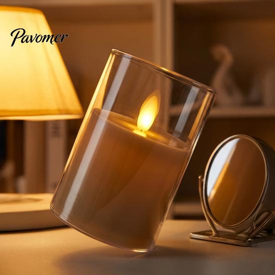 Flickering Led Pillar Candles for Holiday Flameless LED Candles, Battery Operated Acrylic Realistic Wax Lights Christmas Decor Warm Color Light