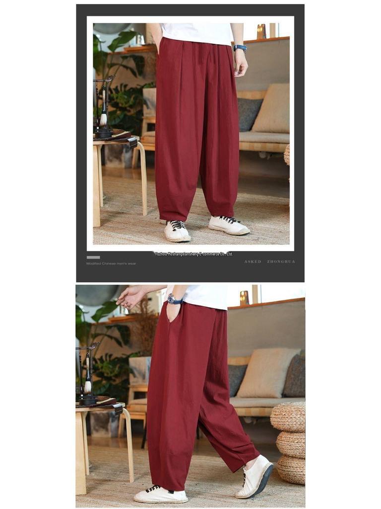 Men's Loose Wide-Leg Linen Pants - Chinese Style, Plus Size, Vintage Bloomer Trend