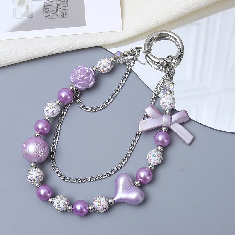 New Pearl Bow Beaded Pendant Phone Case Charm Wrist Strap Lanyard