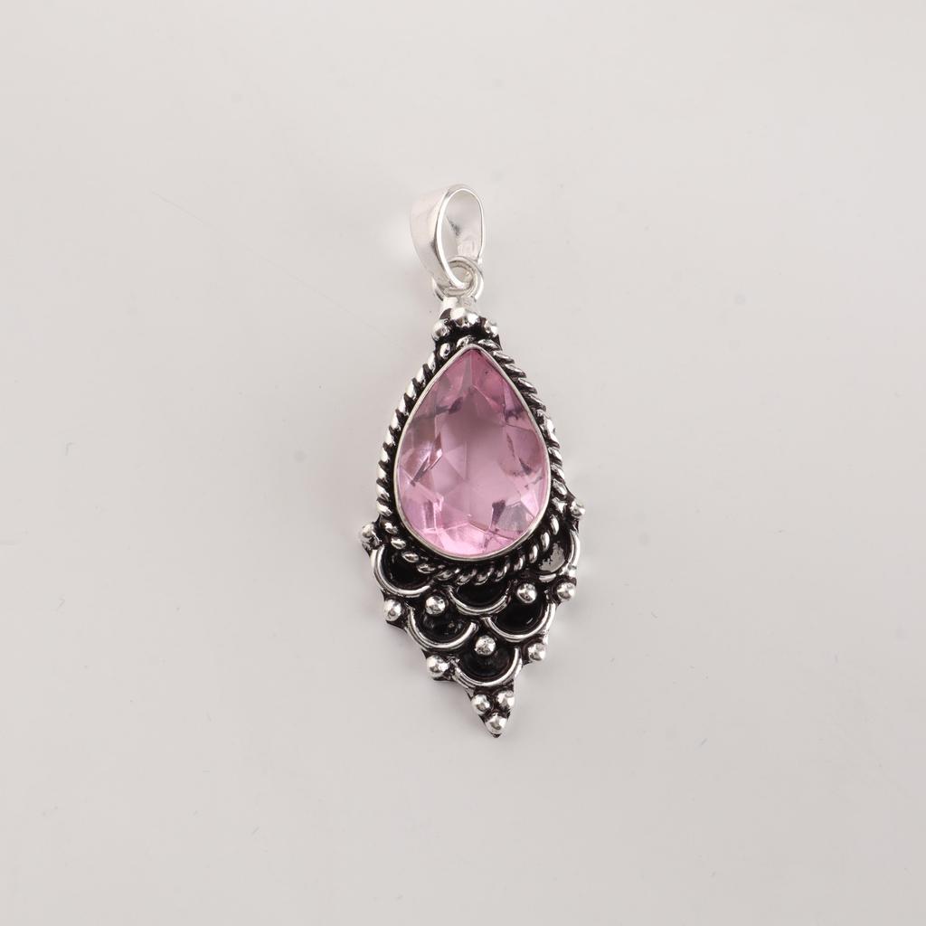 Morganite Gemstone 925 Sterling Silver Statement Pretty Pendant 1.5" For Anniversary Gift PP-70-16