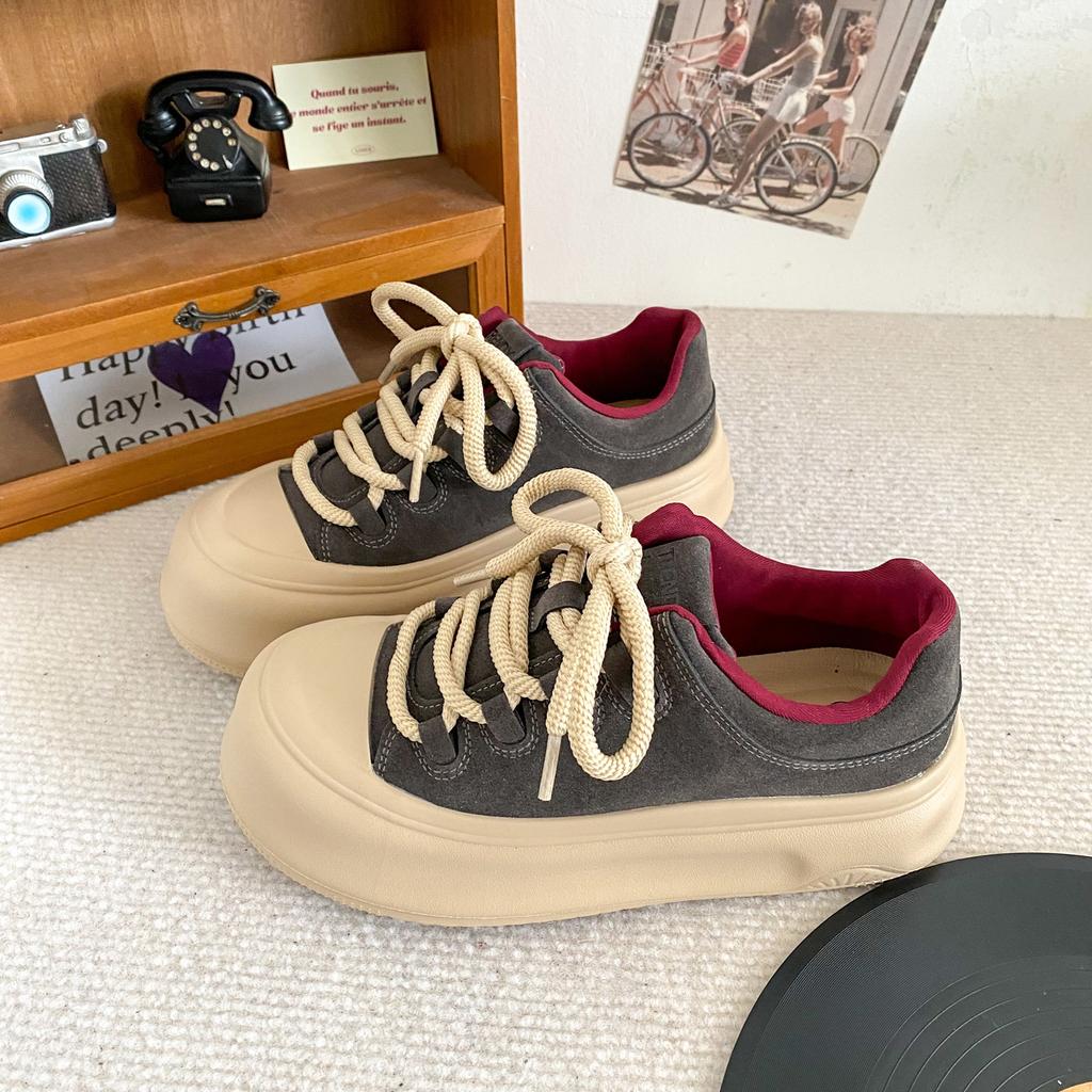 A9870 latex insole/cold dip/cowhide fabric/platform bread shoes women's board shoes retro autumn 2024 new models