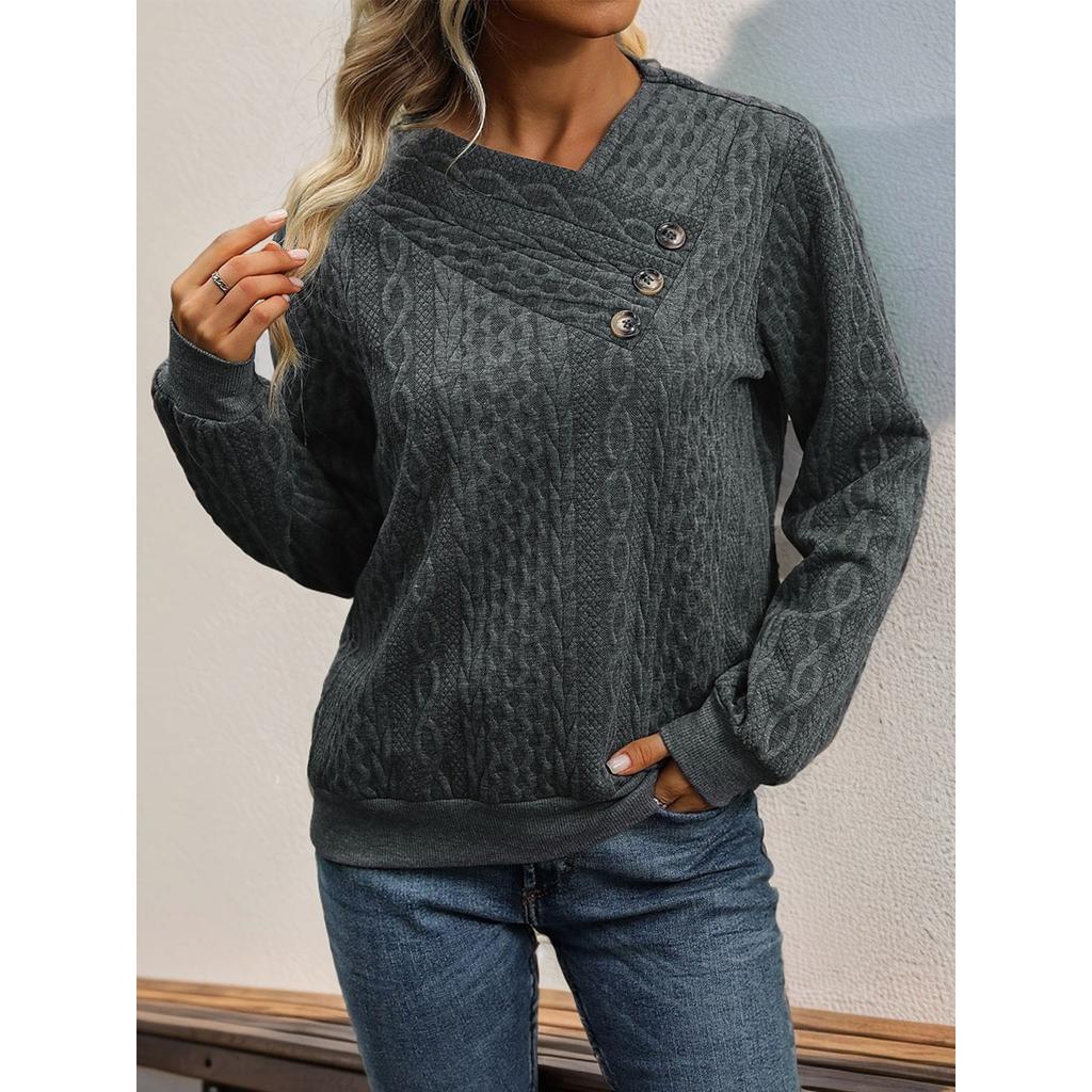 2025 Autumn Vintage Long Sleeve Solid Color Ruched Sweatshirt Women's CasualTop Amazon Hot Sale Europe America