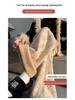 Women's White Mink Knit High-Waisted Fleece-Lined Wide-Leg Pants, 2024 Autumn/Winter Casual Floor-Length.