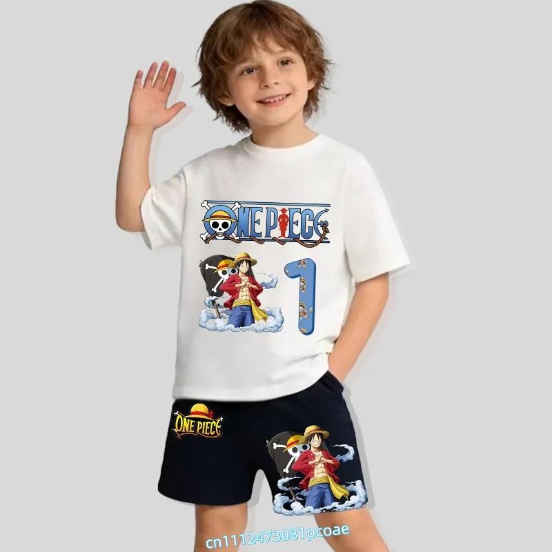 Summer Tshirt for ChildrenCotton ShortSleeved Shorts for Boys Sports Shirt Set of 2 Digital 12345 Cartoon Print