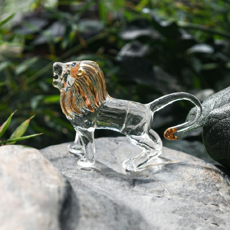 Blown Glass Lions Figurines Crystal Lions Statue Glass Art Wildlife Animal Sculptures Ornament Paperweight Collections