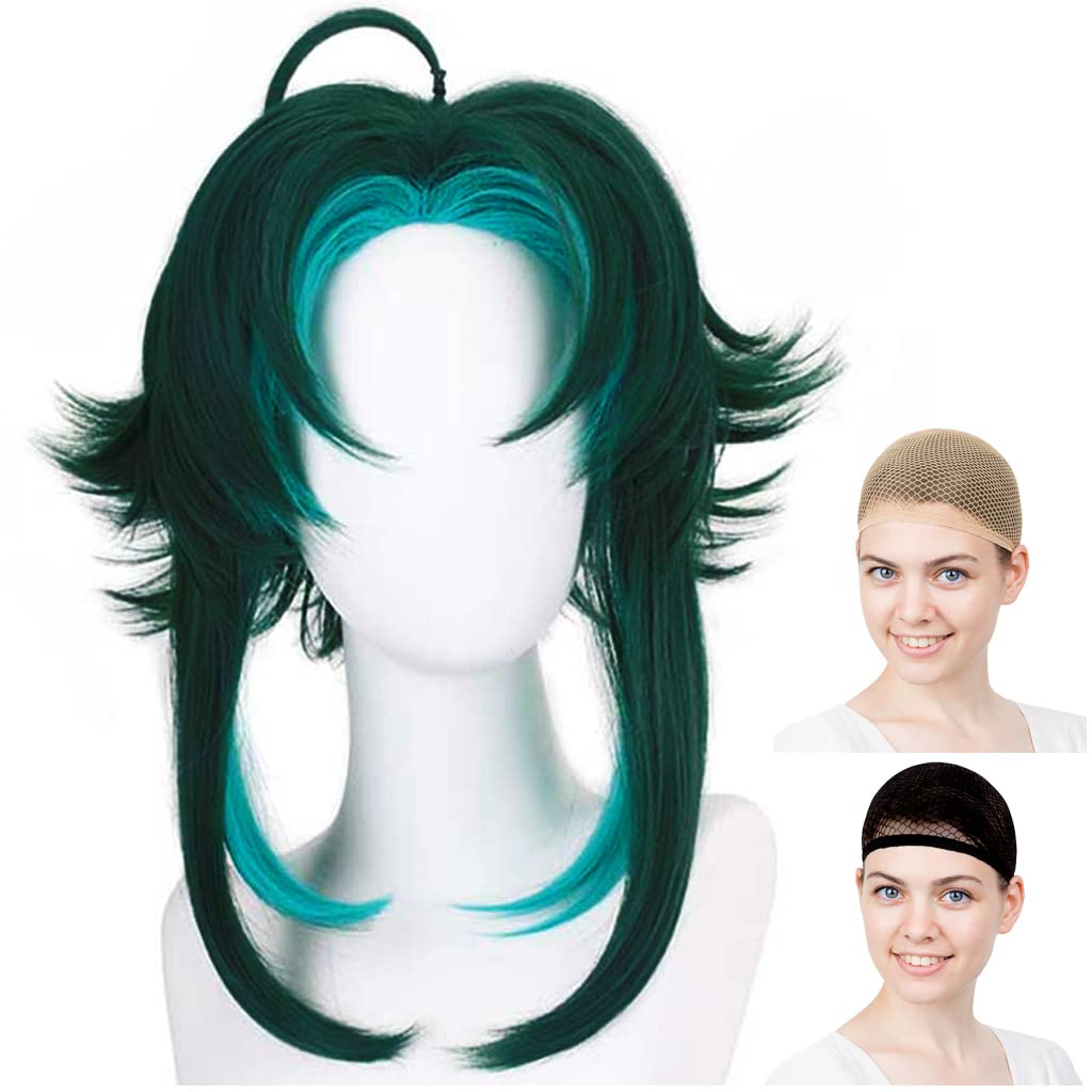

CaseEden Cosplay Wig, Short, Heat-Resistant, Dark Green & Light Green Hair, Includes 2 Wig Nets