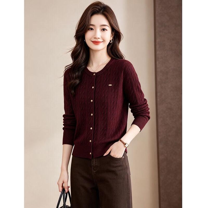 D.F.DEAR Women's Minimalist Crew Neck Knit Cardigan