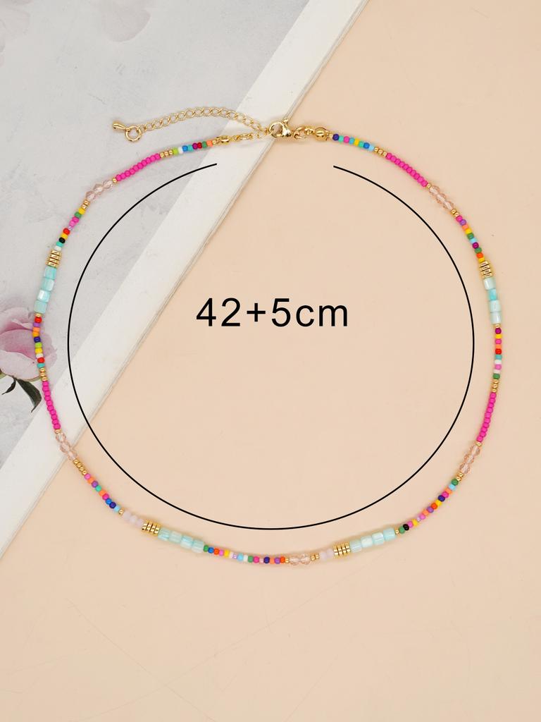 Go2boho Boho Beaded Necklaces For Women Rainbow Colorful Summer Bohemian Mixed Bead Crystal Necklaces Choker Beach Jewelry