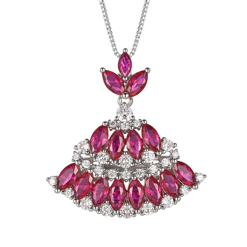 Bohemian Jewelry Set Earrings Necklace Rings Red Corundum Zircon Tassel Women