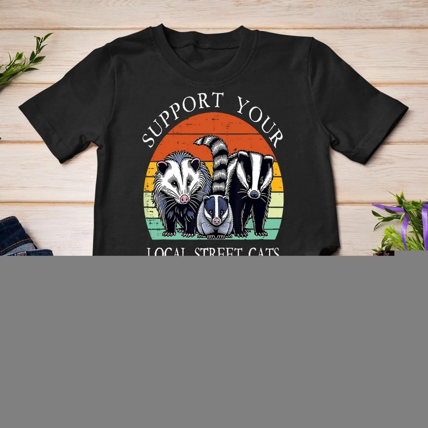 

Support Your Local Street Cats Raccoon Opossum Possum T Shirt S чёрный