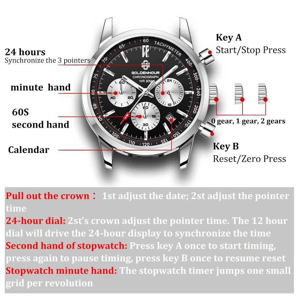 Luxury Mens Watch Fashion Leather Luminous Calendar Business Man Watch Waterproof Chronograph Gold Quartz Watches for Men
