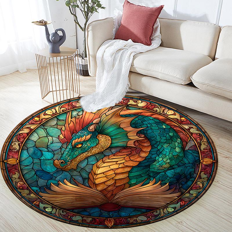 Dragon Round Area Rug,Carpet Rug for Living Room Bedroom Sofa Playroom Decor,Non-slip Floor Mat