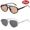 Motorcycle 2pcs Vintage Double Bridge Sunglasses Women Fashion Simple Light Square Sun Glasses Ins Trending Shades Eyeglass