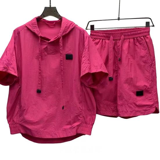 

Комплект из 2 предметов мужской одежды, с капюшоном, завязывающимися на шнурок рукавами, карманами, эластичным поясом, короткими шортами, однотонный свободный спортивный костюм 2XL розовый
