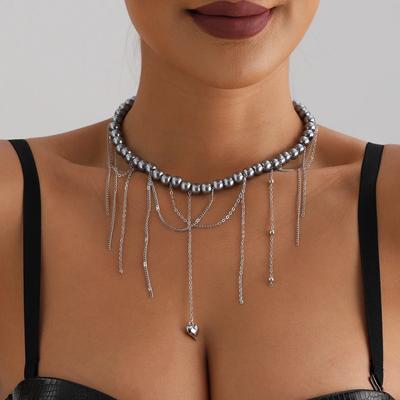 Acessórios de Personalidade Tendência Franja Ins Amor Vidro Feito à Mão com Contas para Mulheres Colar com Tassel de Coração